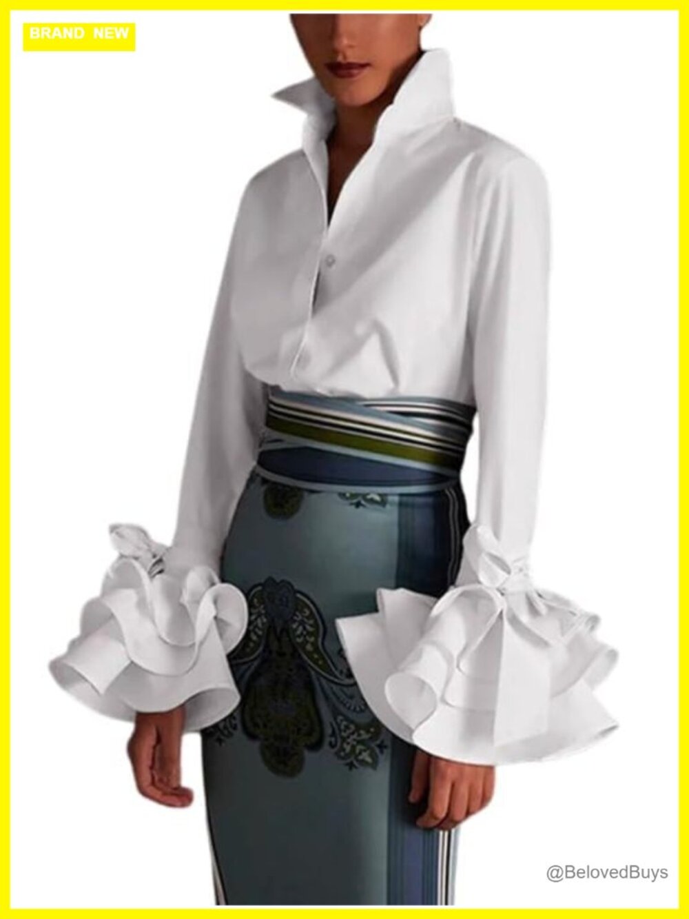 UOOZEE Women's Long Sleeve Button Down Shirt Flared Sleeve Business Blouse